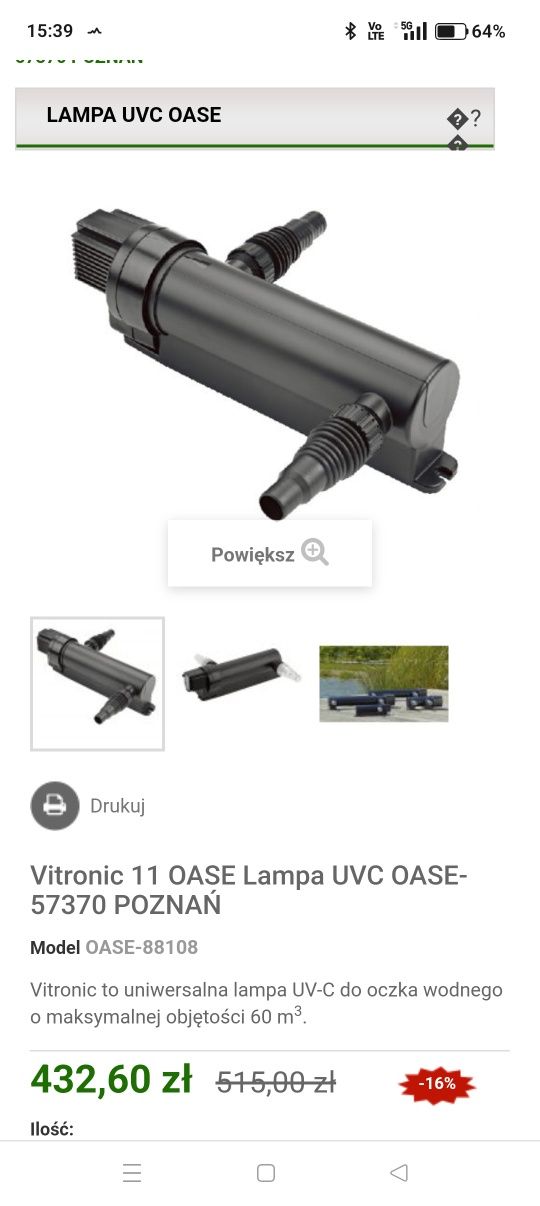Lampa uvc Oase Vitronic 11w do oczka wodnego