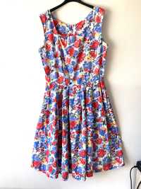 Kolorowa rozkloszowana sukienka midi vintage pin up