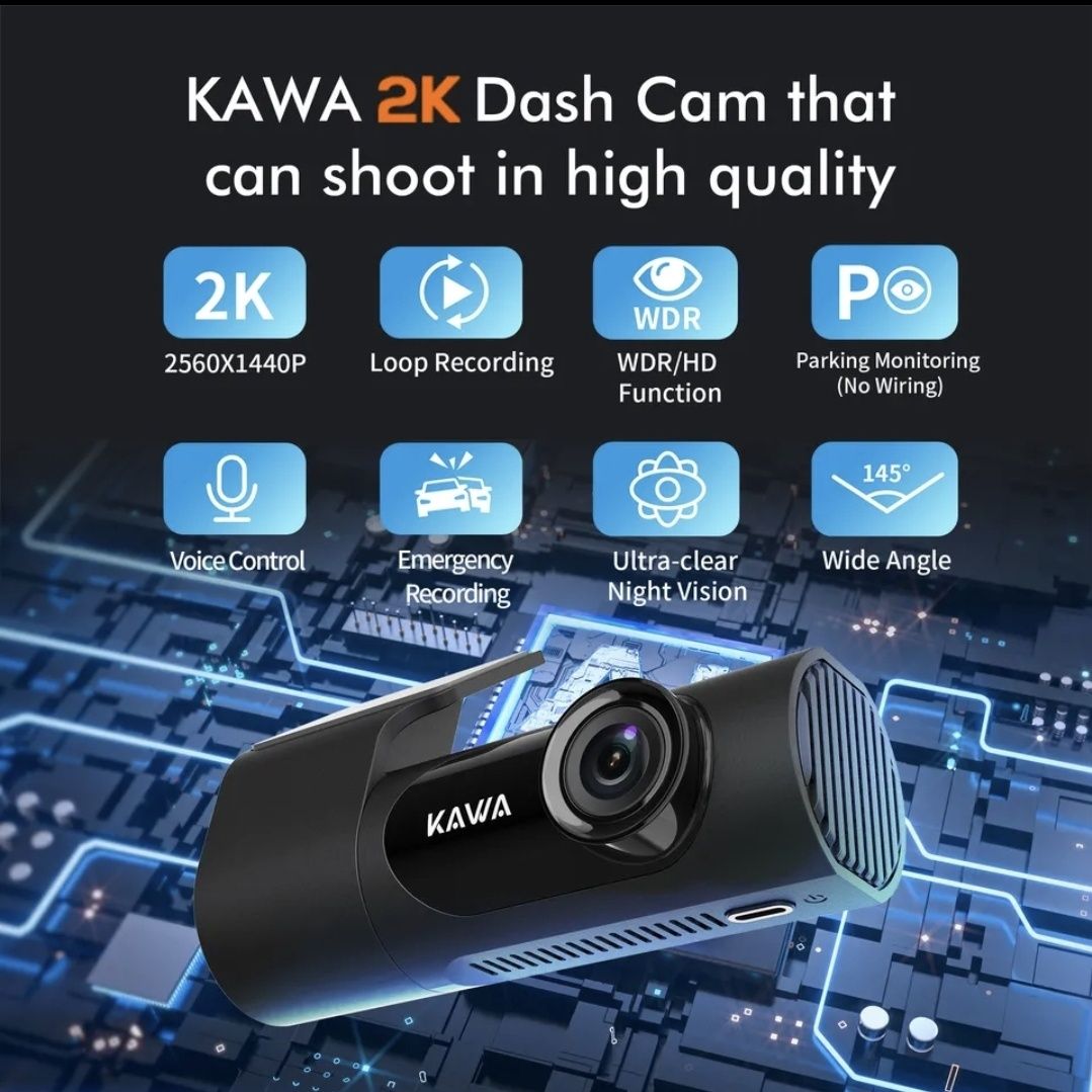 Видеорегистратор автомобильный KAWA 2K 1440P с Wi-Fi. Новый !