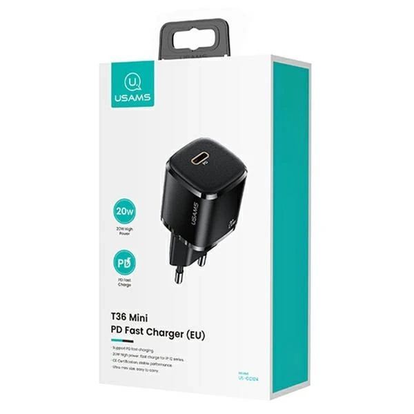 USAMS Ładowarka sieciowa 1x USB-C T36 mini 20W + kabel USB-C-Lightning
