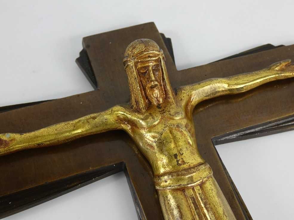 Mosiężny wiszący Krzyż krucyfiks pasyjka JEZUS 20 cm