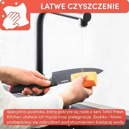 Zestaw 5 noży ze stali nierdzewnej TEFAL FRESH KITCHEN+drewniany blok.