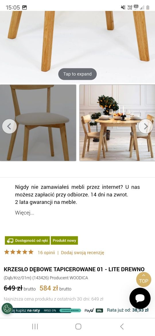 Trzy nowe krzesła drewniane tapicerowane Tuszkowski buk dąb granat