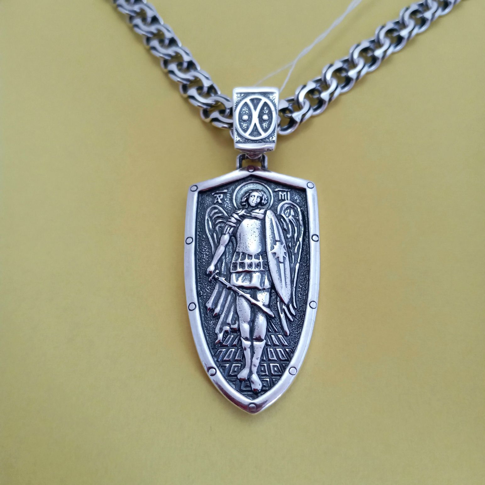 Серебряная цепочка бисмарк и подвеска архангел серебро кулон подвес