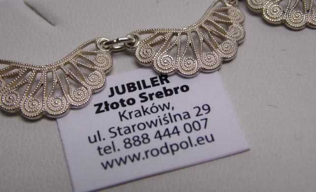 Przedwojenny srebrny naszyjnik kolia ażurowe ozdoby 40 - 44 cm.