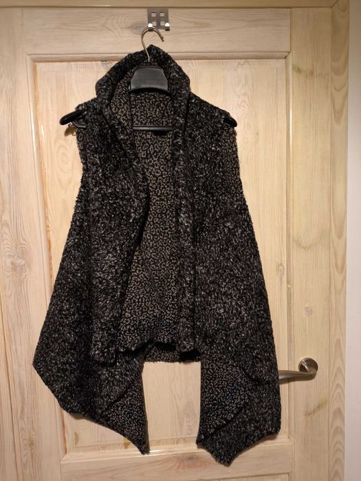 Kamizelka damska, ciepła, czarno-szara, oversize