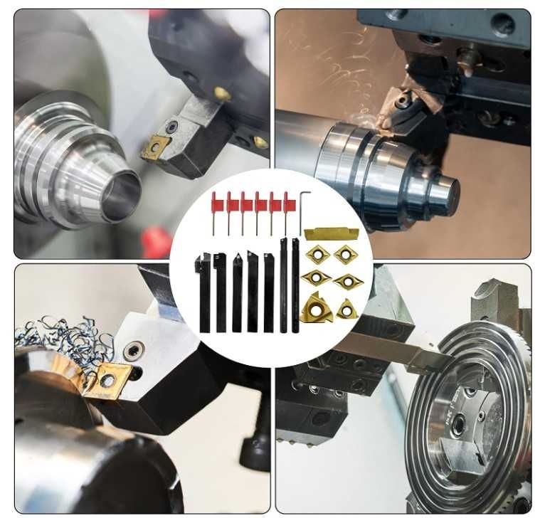 Zestaw 7 noży tokarskich 12mm + 7 płytek tokarskich + klucze