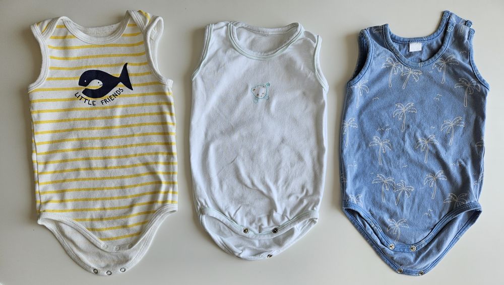 Komplet, zestaw niemowlęcy; 3 x body; 74; boały, niebieski