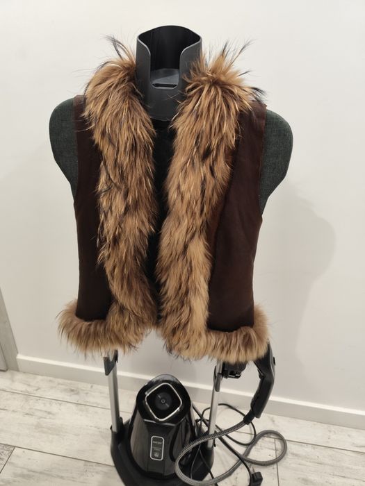 Kamizelka damska z naturalnej skóry i futra lisa – unikat