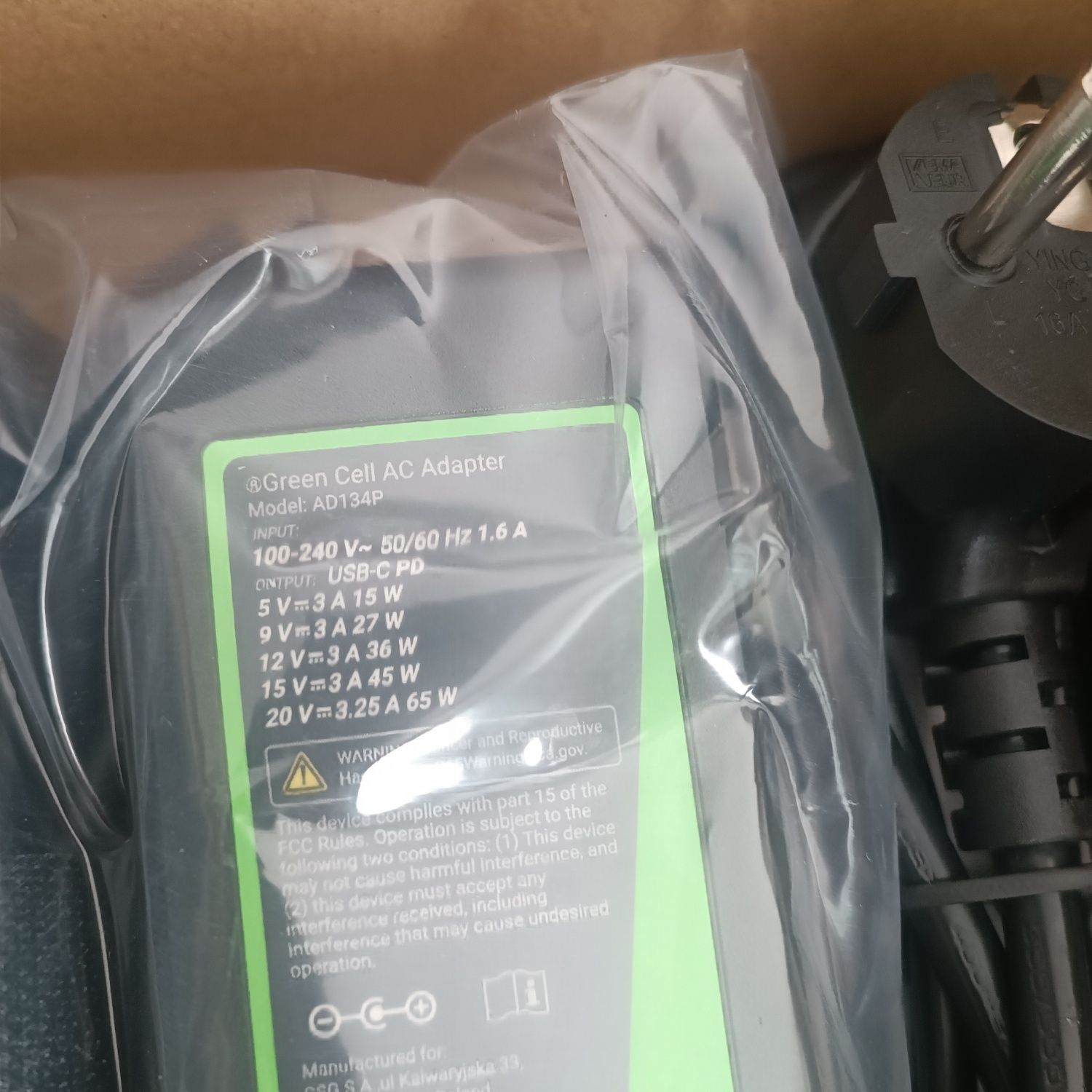 Nowy Zasilacz Green Cell 65W USB-C
