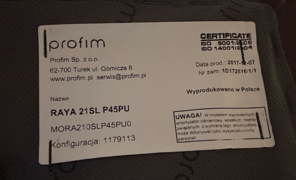Ergonomiczne krzesło fotel biurowy Profim Raya21SL P45PU