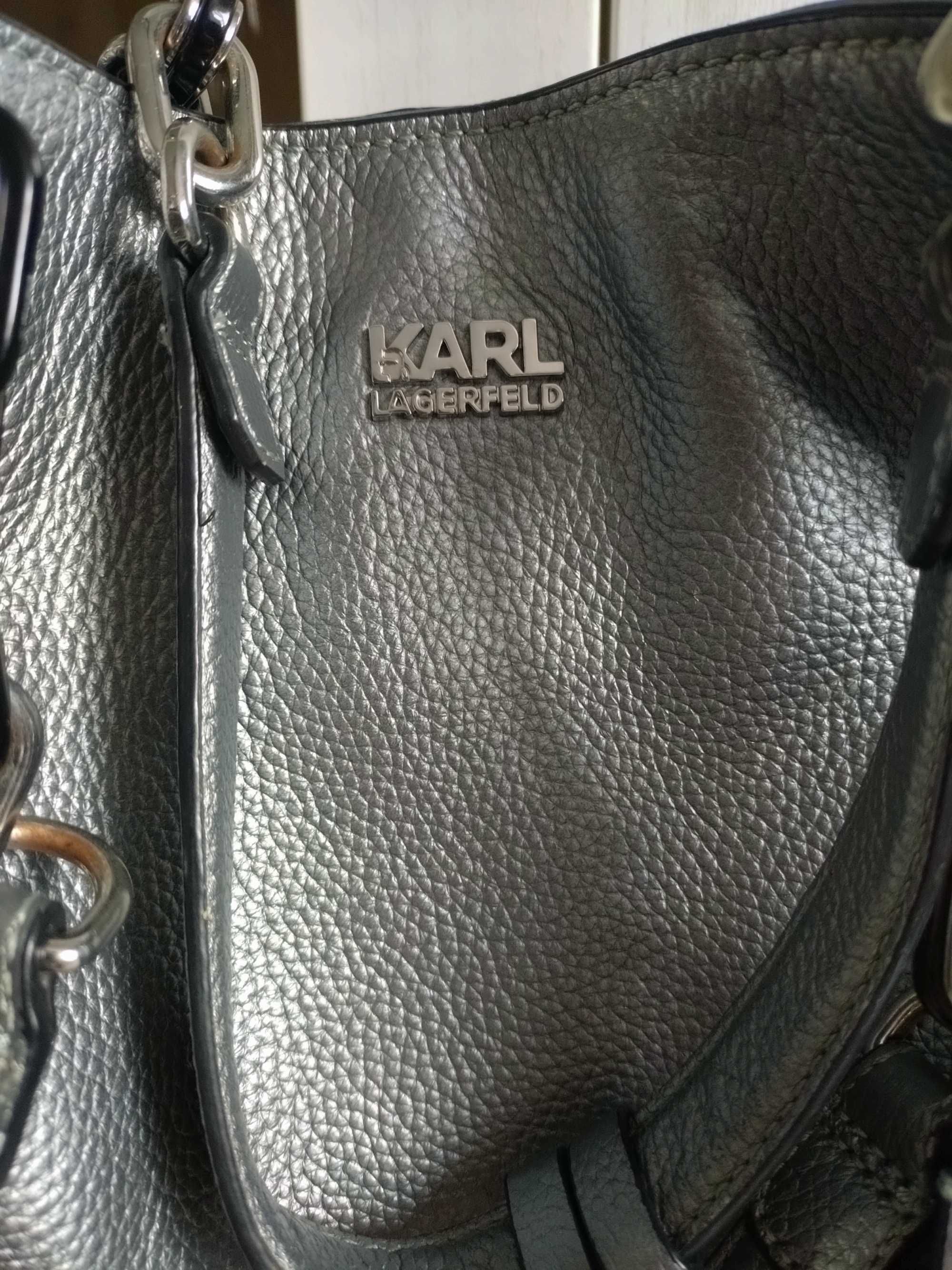 Srebrna torba Karl Lagerfeld / skóra naturalna