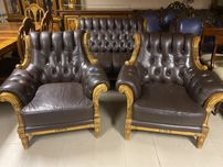 Piękny Włoski Stylowy Komplet Wypoczynkowy Chesterfield Sofa 2 Fotele