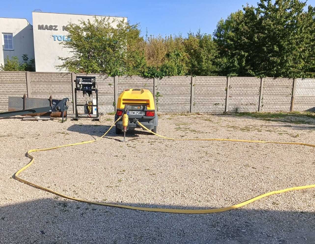 Sprężarka  śrubowa przewoźna ,młot wyburzeniowy Atlas Copco wynajem