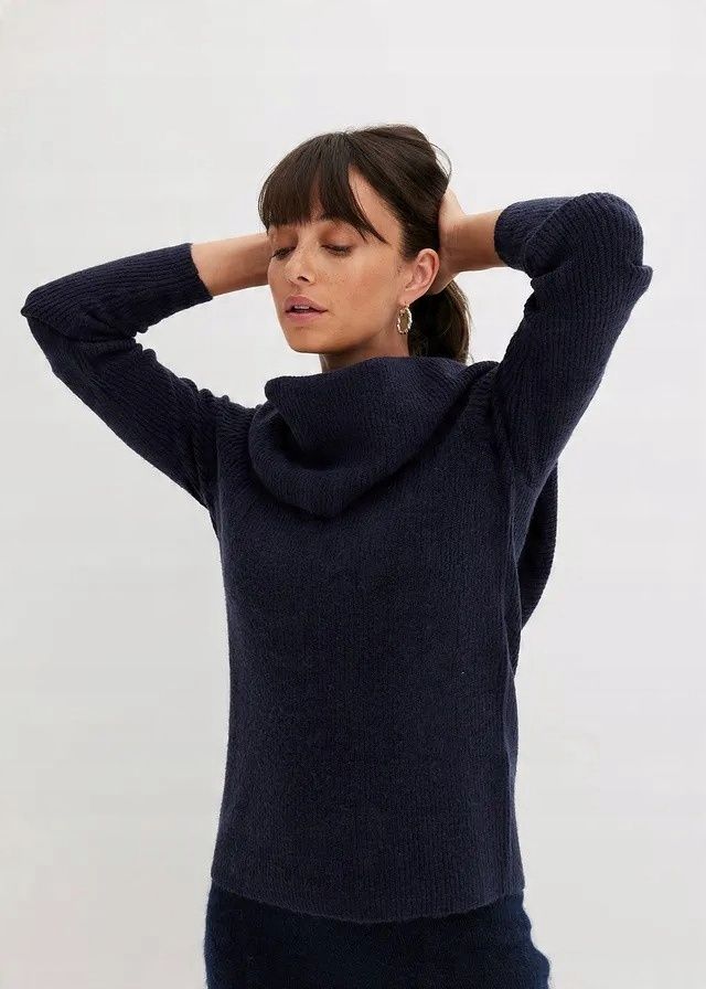 B.P.C granatowy sweter z kołnierzem do noszenia na różne sposoby ^48/5