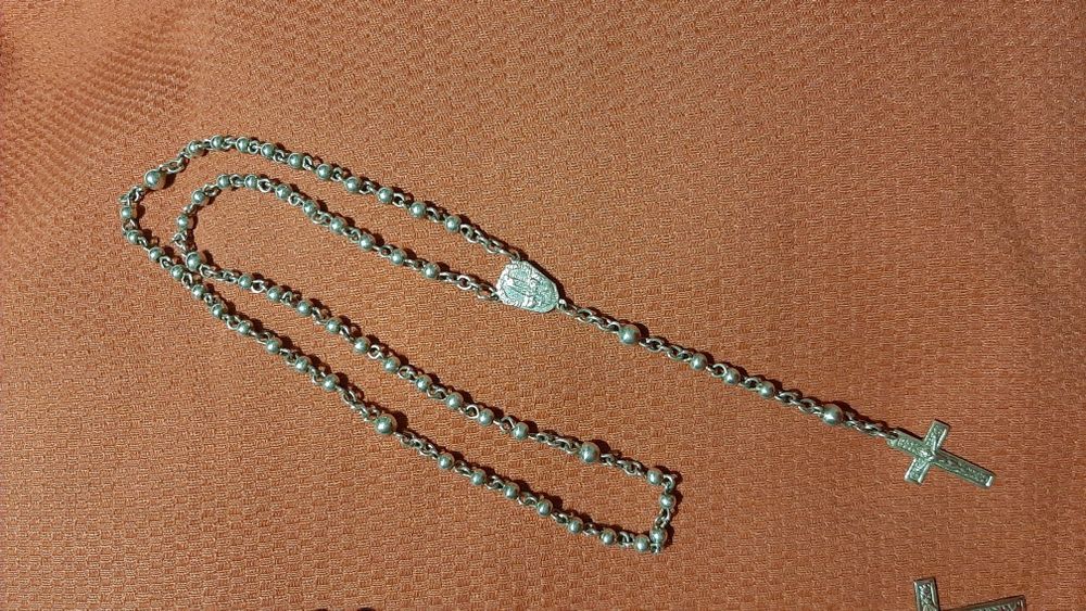 Terço antigo em prata c/ imagem Nossa Senhora de Fátima