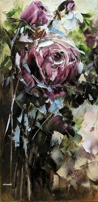 Kowalik - Róża /15/ - 20x40cm Obraz Olejny Róże Kwiaty