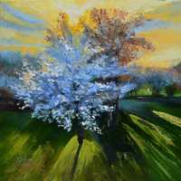Картина весняний пейзаж, живопис олія на полотні 40х40