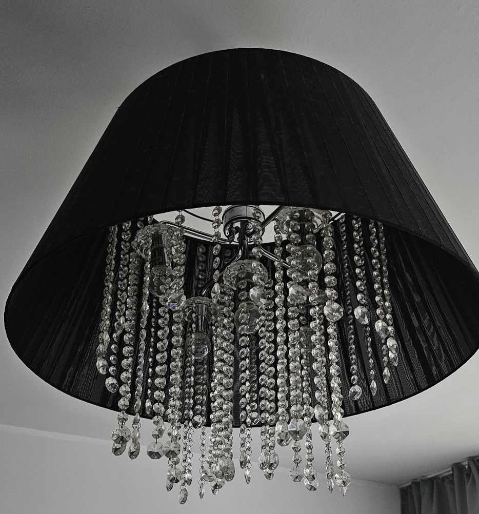 Almi Decor żyrandol lampa czarna - srebrna duża kryształki 70cm
