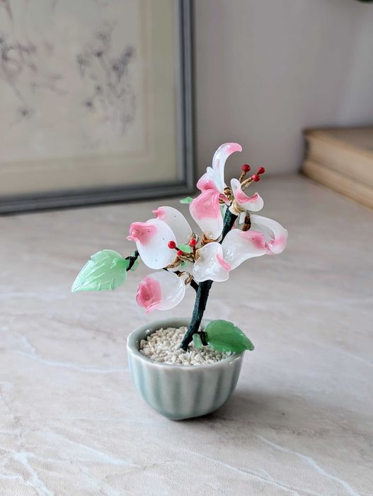 2 Szklane kwiatki bonsai, komplet