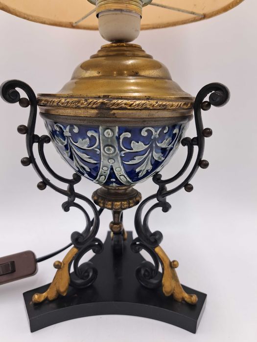 Lampa stołowa Empire marmurowa żeliwna ceramiczna kobaltowa mosiężna