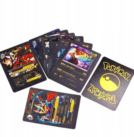 Czarne Karty Pokemon Metalizowane 10 szt Etui Pikachu Saszetka metal