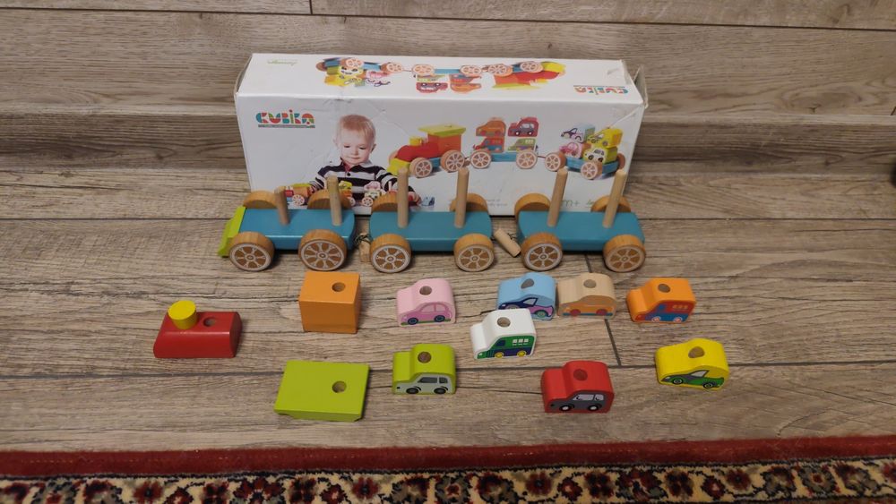 Дерев'яний сортер Поїзд з машинками. Cubika 14 деталей