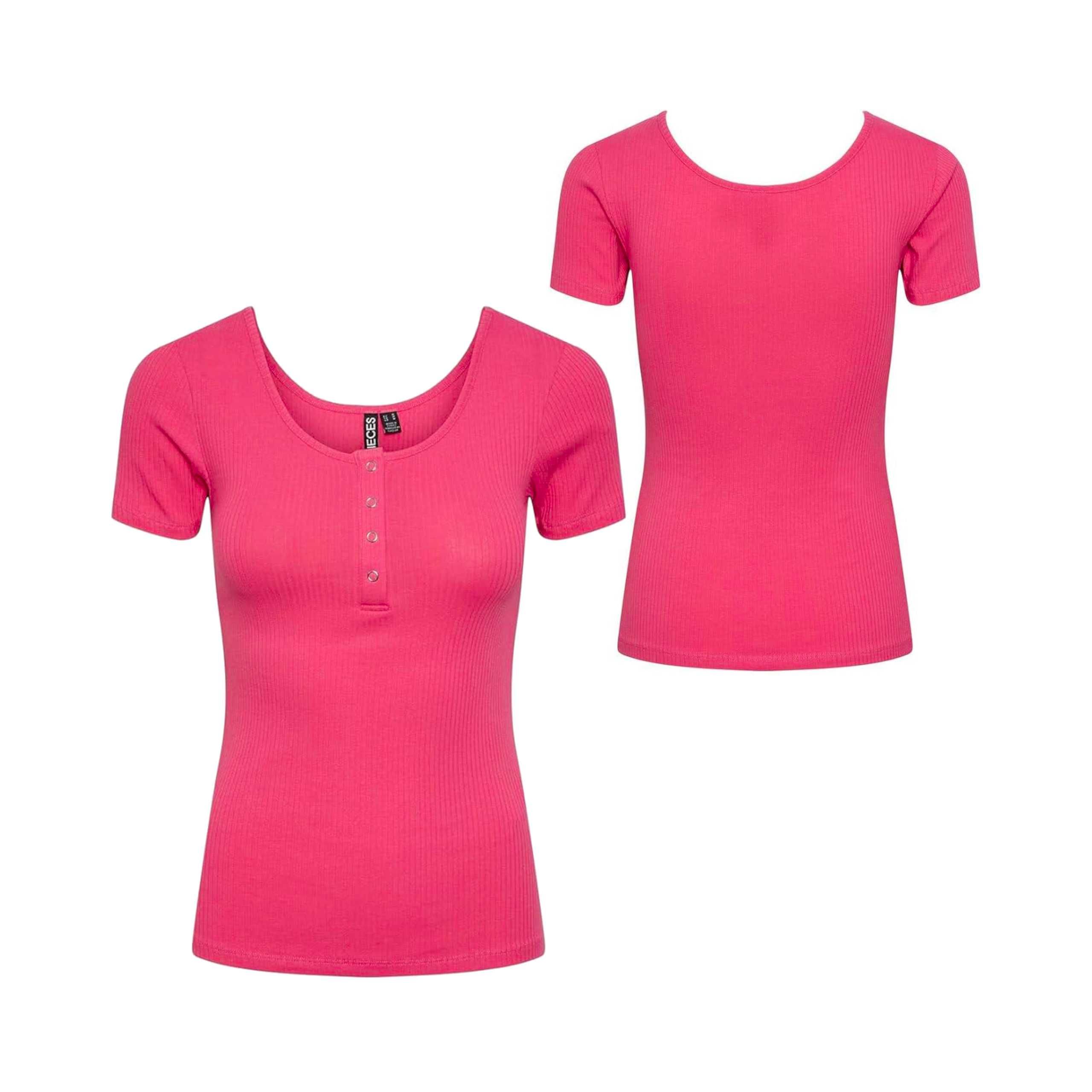 T-Shirt PIECES PCKITTE SS Top Noos BC Krótki Rękaw Prążkowany Różowy M