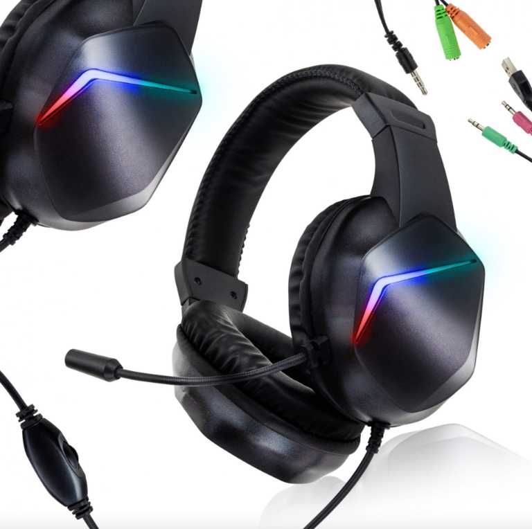słuchawki gamingowe nauszne przewodowe z mikrofonem do pc rgb