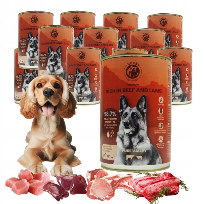 Karma Mokra Dla Psa Rocky Wołowina Z Jagnięciną 12 X 400G, Bezzbożowa