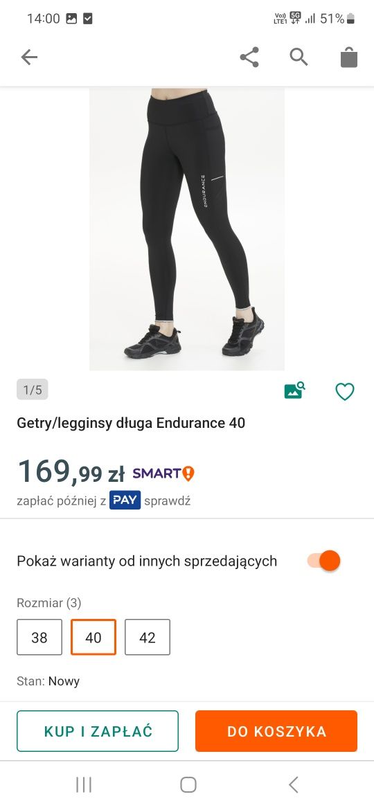 Spodnie leginsy legginsy Endurance do biegania r.42 r.44 kieszenie