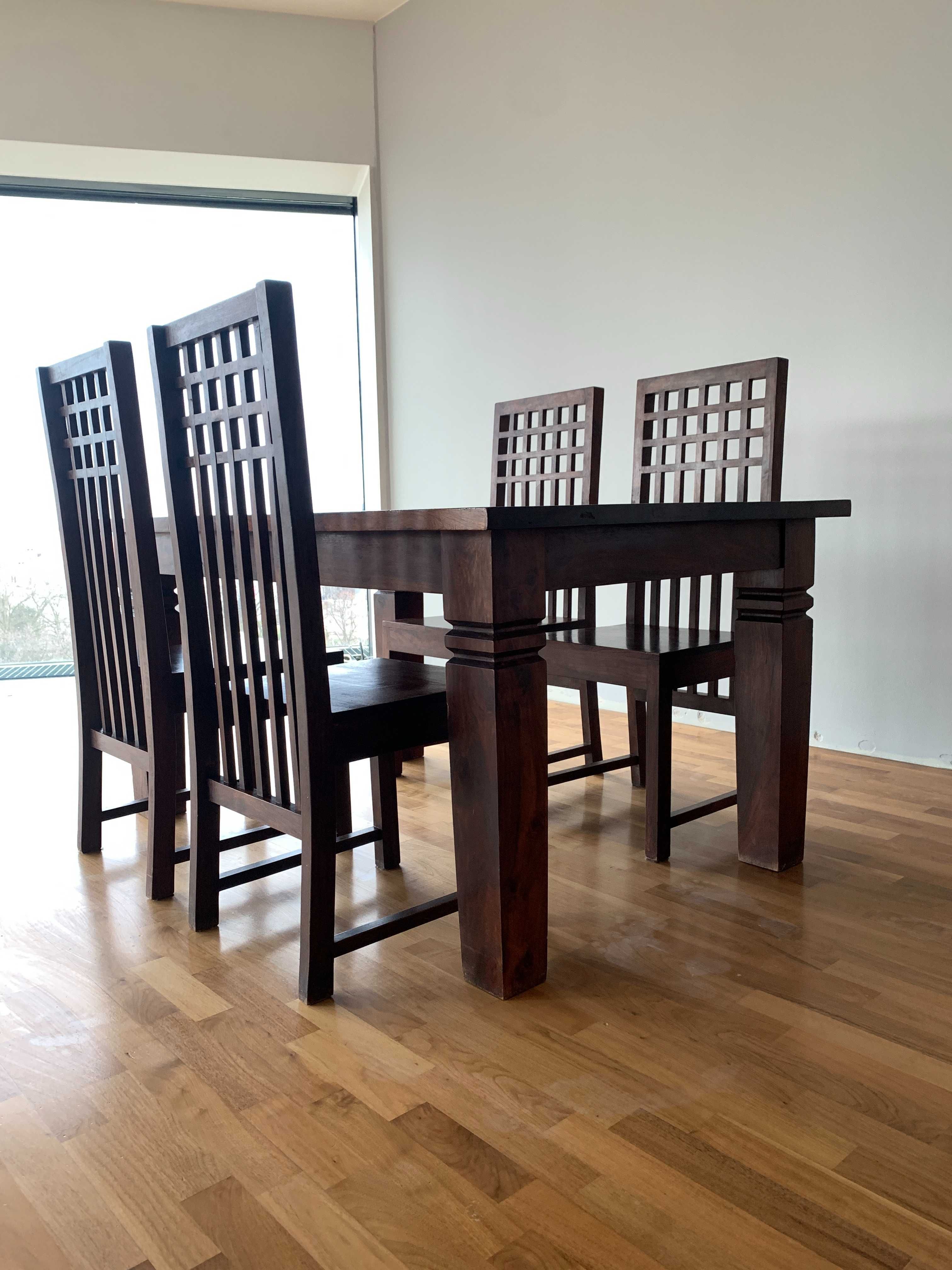 Stół z 4 krzesłami, lite drewno, meble kolonialne, drewno egzotyczne