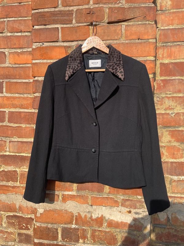 Marynarka mexx żakiet czarna w panterkę wełna MEXX krótka Vintage m L