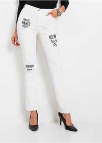 bonprix białe jeansowe spodnie damskie  z nadruk rurki 46-48