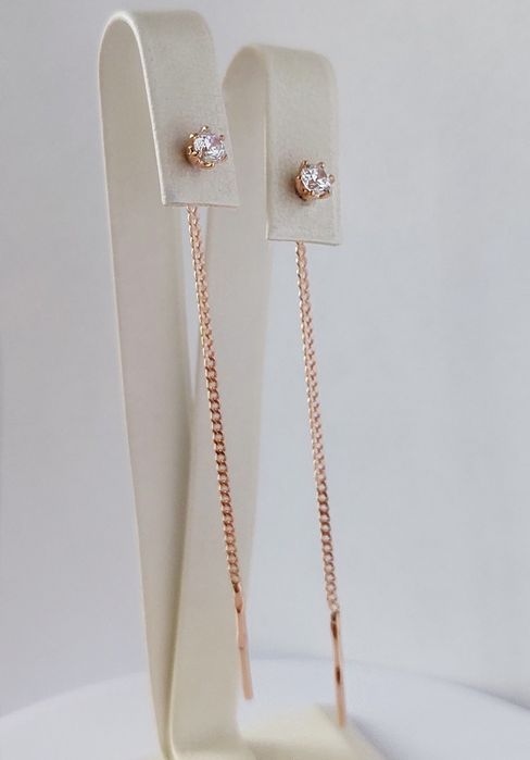 Золоті сережки-протяжки з яскравим цирконієм 585 проба нові арт.12808