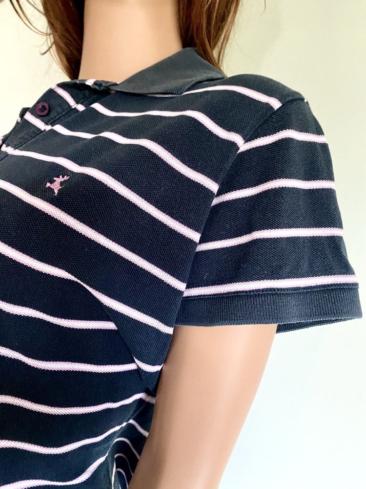 Polo tshirt granatowy w różowo-biały pasy r.16