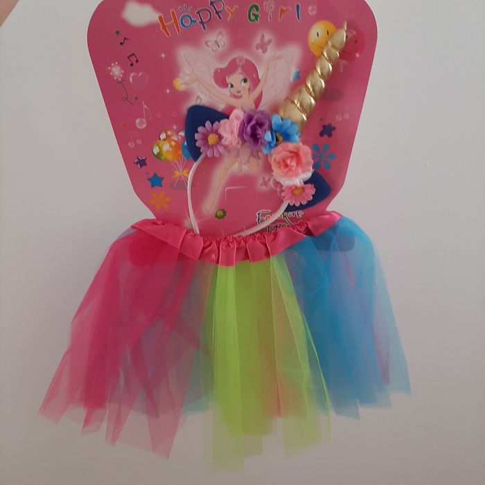 Stroj przebranie jednorozec spódniczka tiulowa teczowa i opaska