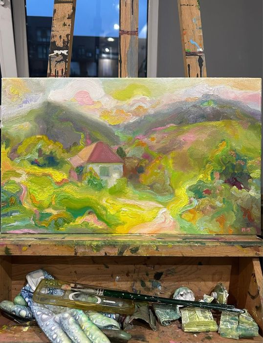 Авторська картина "Спокійна радість", Карпати, природа. Олія. 50x30