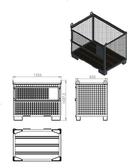 Kosz budowlany osiatkowany z uchylną klapą i uchwytami