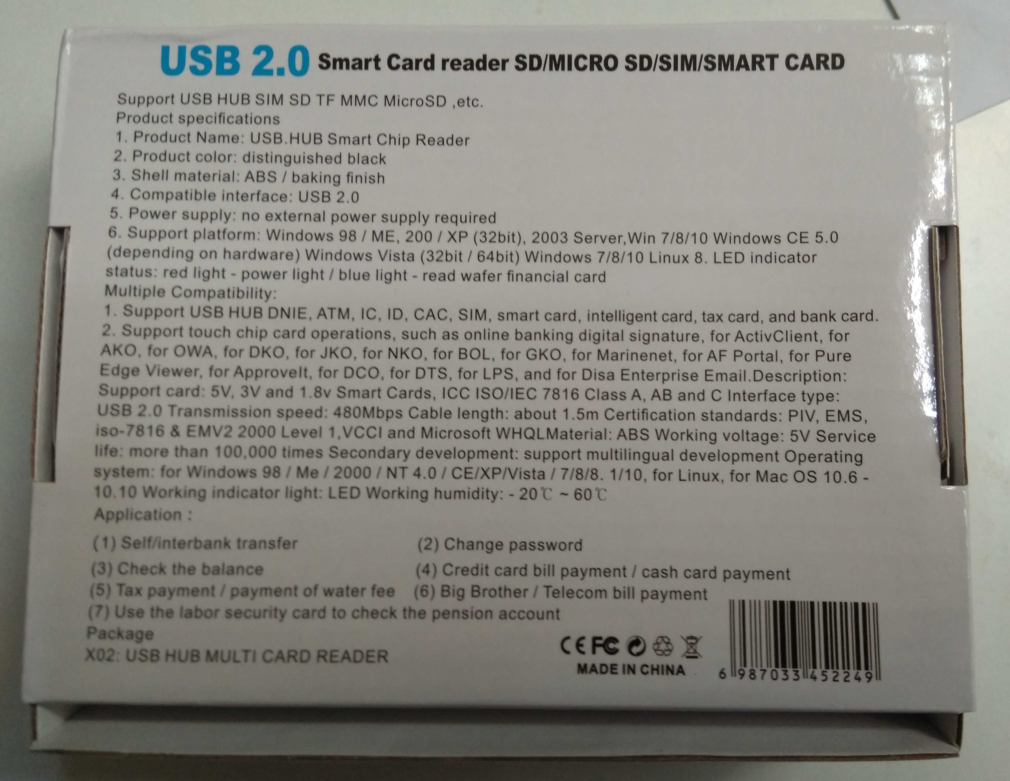 HUB. Leitor de cartões, cartão de cidadão, USB SD, smart card reader.