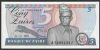 Zair 5 zairów 1985 - Mobutu Sese Seko - stan bankowy UNC