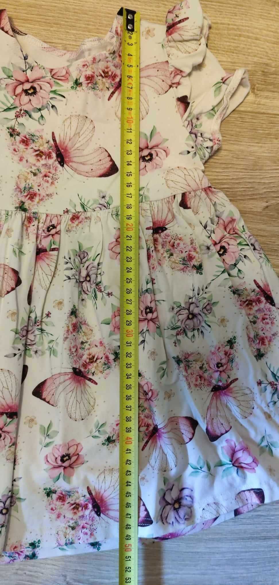 Sukienka bawełniana, krótki rękaw  w motyle, 98