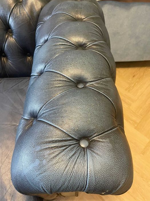 Sofa chesterfield skóra 3-os niebieska