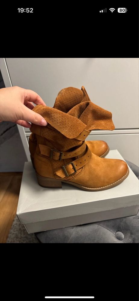 Wojas buty skórzane, botki zamsz,niwe, r.37
