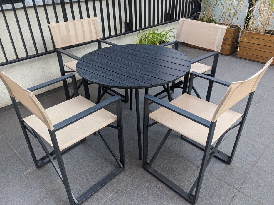 Stół 4 krzesła ogrodowe tarasowe reżyserskie składane zestaw ogrodowy