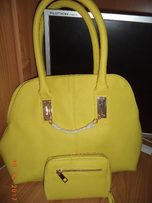 komplet torebka+portfel na prezent,żółty,kanarkowy