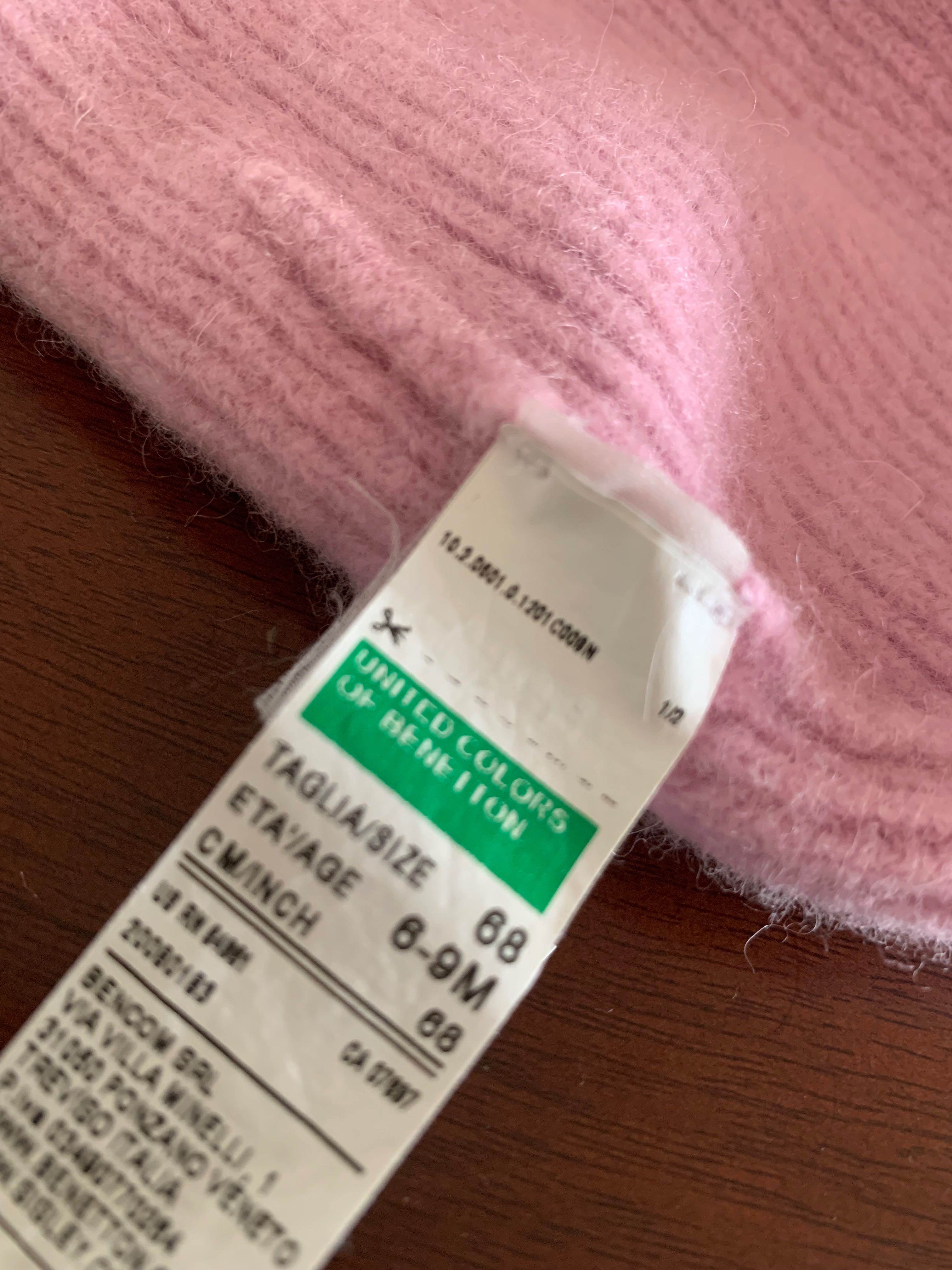 Gorro e cachecol rosa benetton 6-9 meses lá 70%