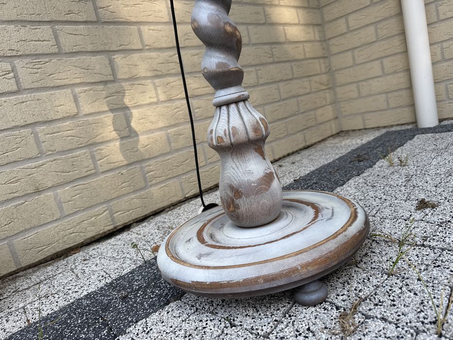 Stara drewniana PRL lampa w stylu Boho Vintage ratan rattan