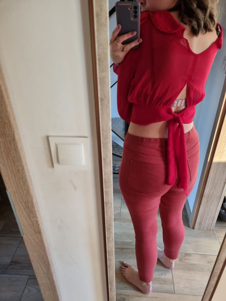 Czerwona koszula prześwitująca crop top krótka