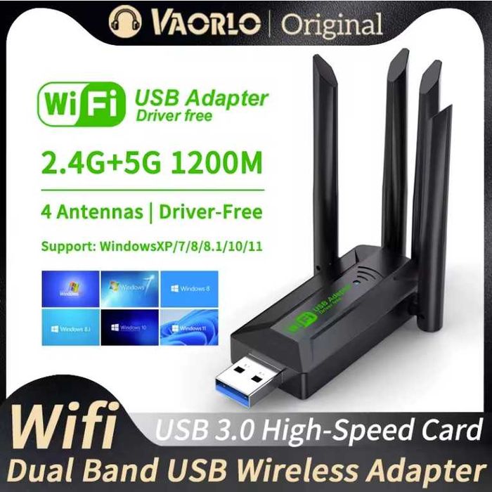 Адаптер Wi-Fi 4 антени 1200 Мбіт/с  USB 3.0 2.4GHz/5GHz двохдіапазоний